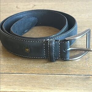 Swiss Army Wenger Men's Black Leather Belt. Silver Buckle. Size 36/38.